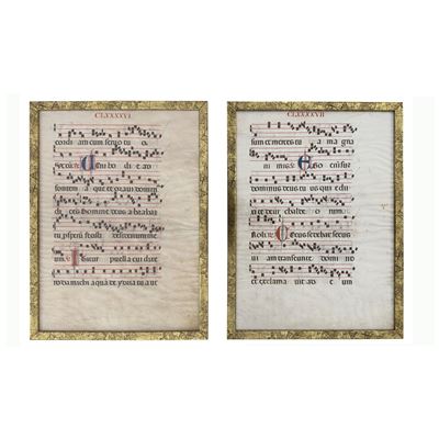 Antifonario dipinto, due pagine recto/verso, fine del XVI secolo