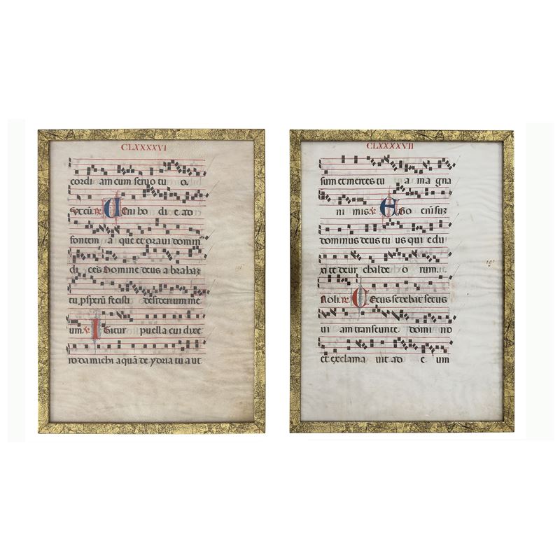 Antifonario dipinto, due pagine recto/verso, fine del XVI secolo