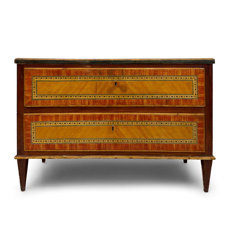 Cassettone in Legno Laccato in Policromia, XVIII Secolo