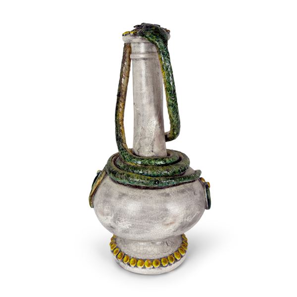 Vaso in ceramica bianca e policroma, Caltagirone, Giacomo Dolce