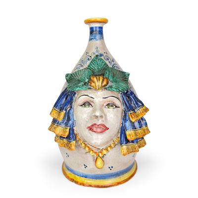 Fiasca in Maiolica Craquelée Bianca e Policroma, Caltagirone, Dolce