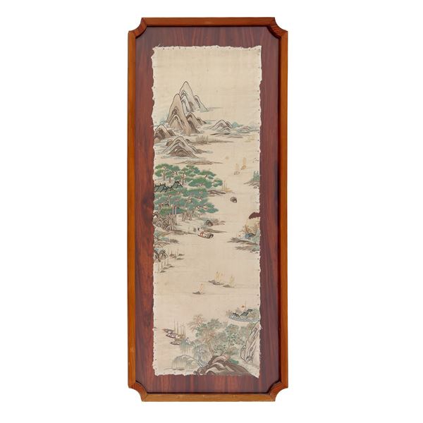 Tre pannelli in seta, Cina, fine del XIX secolo