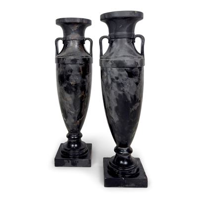 Coppia di Vasi Biansati in Marmo Nero