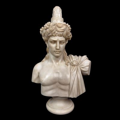 Busto di Antinoo Raffigurato Come Dioniso, Scultura in Marmo Bianco