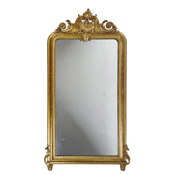 Grande specchiera in legno dorato, XIX secolo