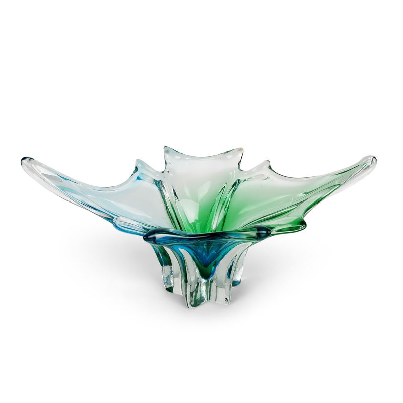 Centrotavola in vetro spesso nei toni del verde e del blu