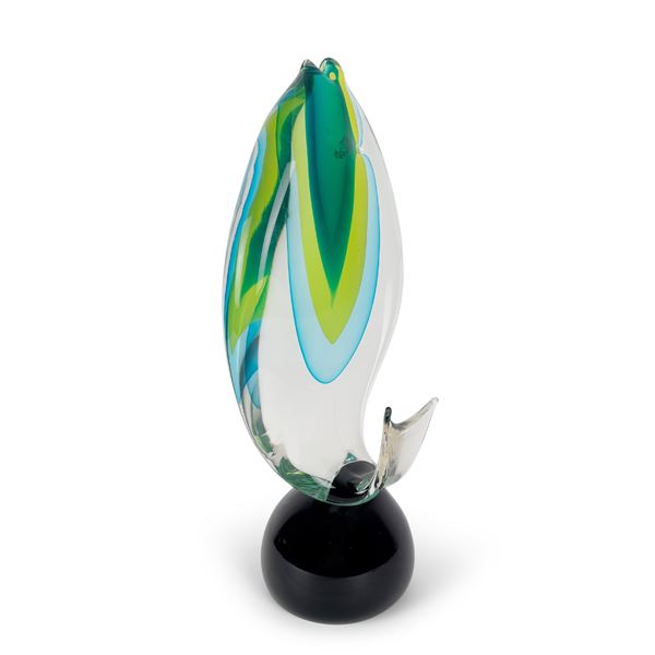 Pesce in vetro sommerso verde e blu, Vetro Artistico Murano