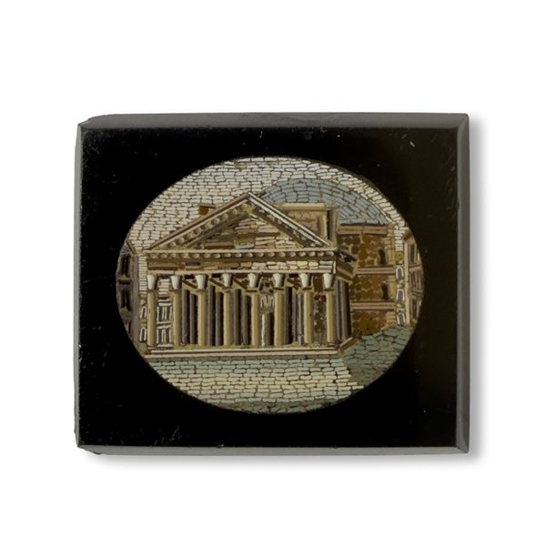 Placchetta rettangolare in vetro nero con micromosaico, Roma, fine del XIX secolo
