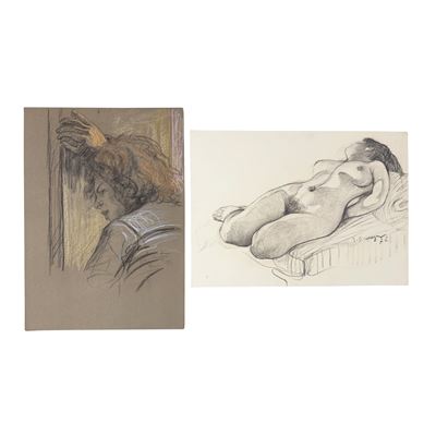 Antonio Sicurezza, Studi di figura maschile e femminile (due disegni a carboncino e pastelli su c...