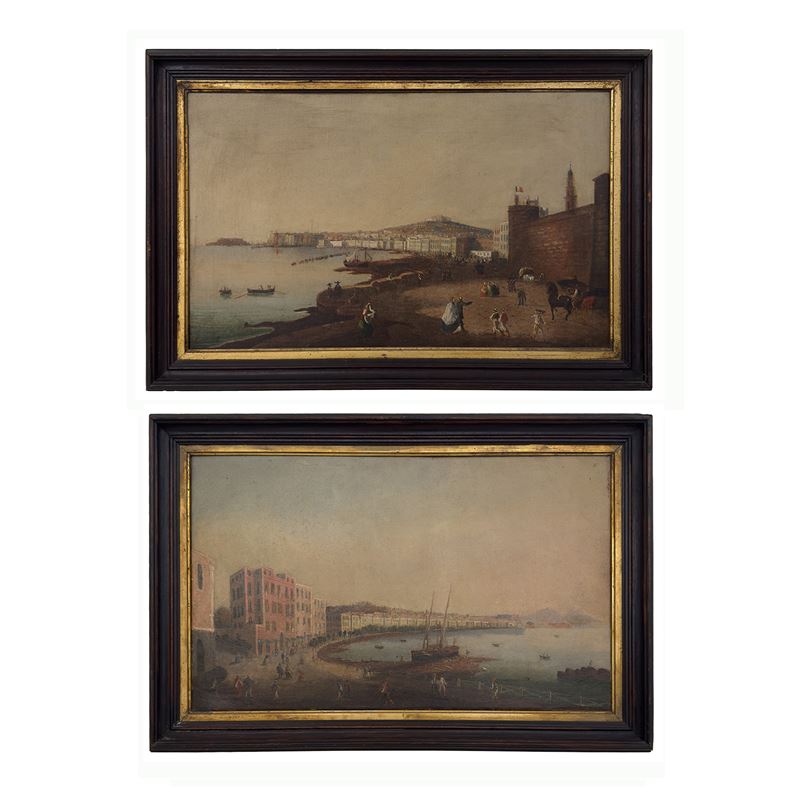Pittore napoletano del XIX secolo, Vedute di Napoli (coppia di oli su tela)