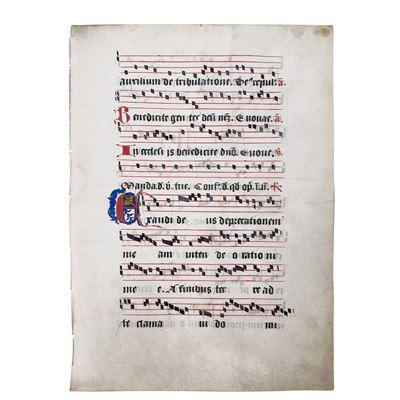 Pagina di antifonario dipinta, recto/verso, fine del XVI secolo