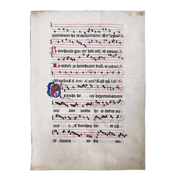 Pagina di antifonario dipinta recto/verso, fine del XVI secolo
