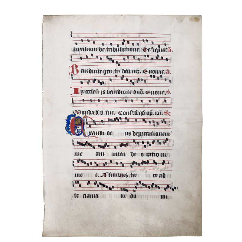Pagina di antifonario dipinta, recto/verso, fine del XVI secolo