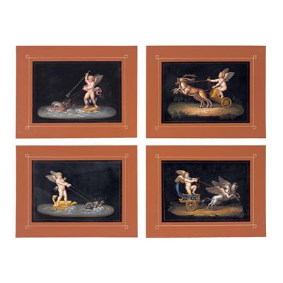 Allegorie con Cupido, quattro gouaches