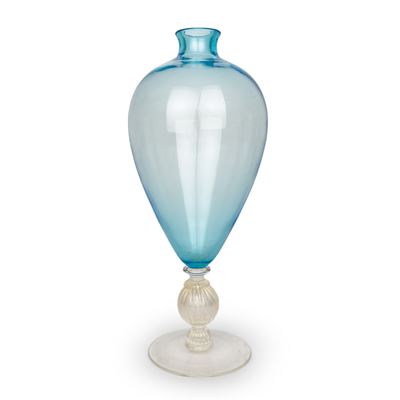 Vaso "veronese" in Vetro Soffiato Turchese, Murano, Vincenzo Nason