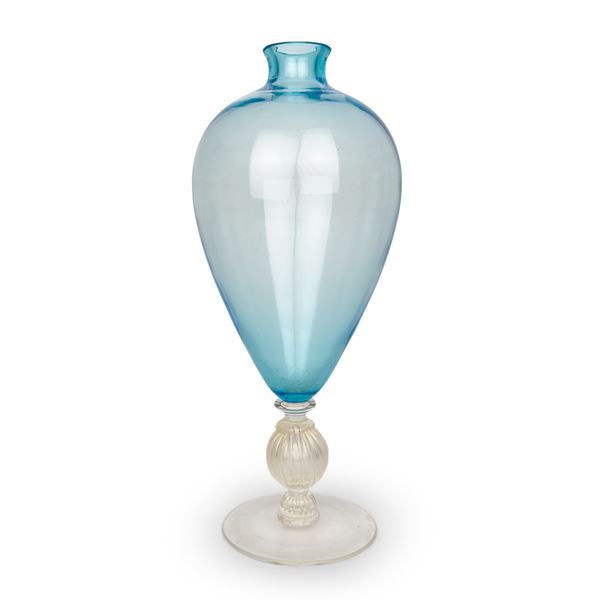 Vaso "Veronese" in vetro soffiato turchese, Murano, Vincenzo Nason