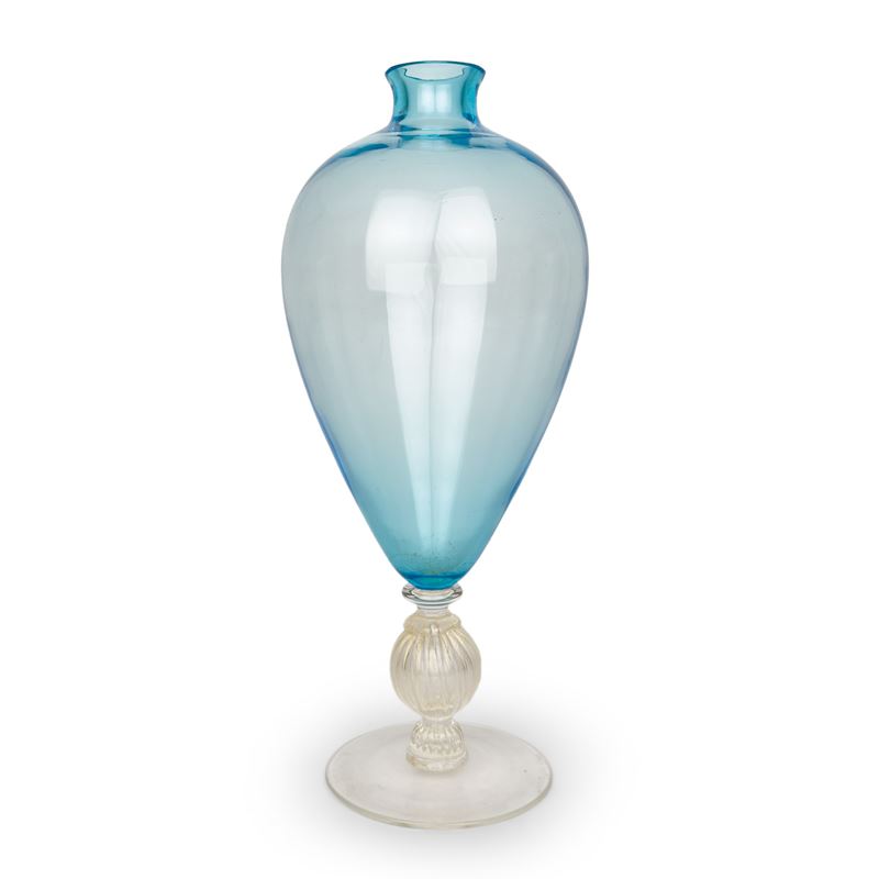 Vaso "veronese" in Vetro Soffiato Turchese, Murano, Vincenzo Nason