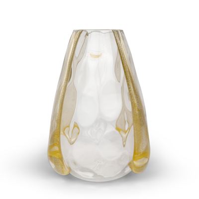 Vaso in Vetro Spesso Incolore e Dorato, Cristallerie Etruria