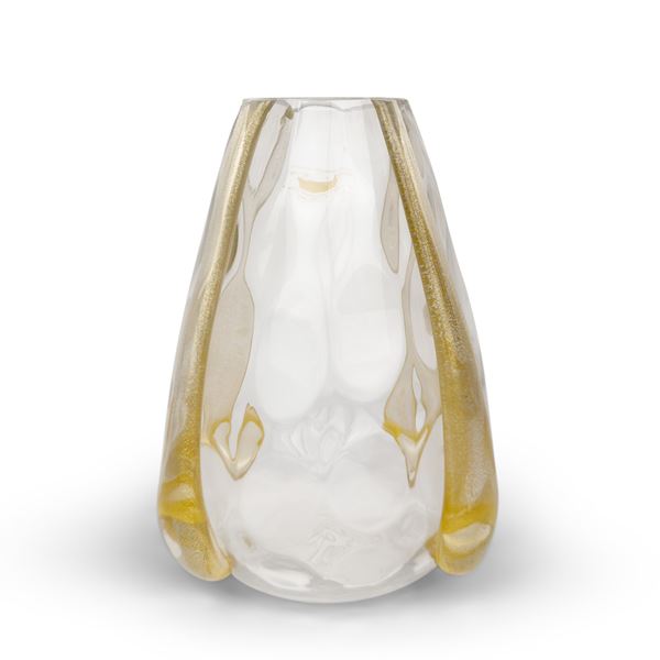 Vaso in vetro spesso incolore e dorato, Cristallerie Etruria