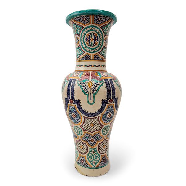 Grande vaso in maiolica bianca e policroma