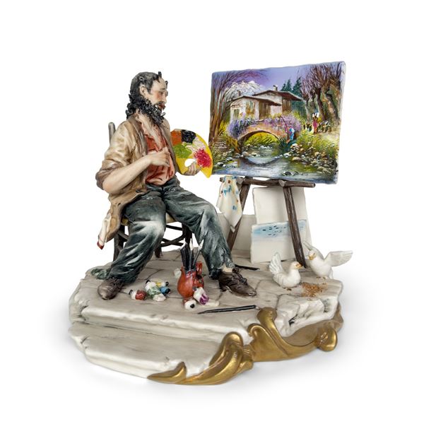 Il pittore contempla la sua opera, gruppo in biscuit policromo, Capodimonte, Walter Scapinello