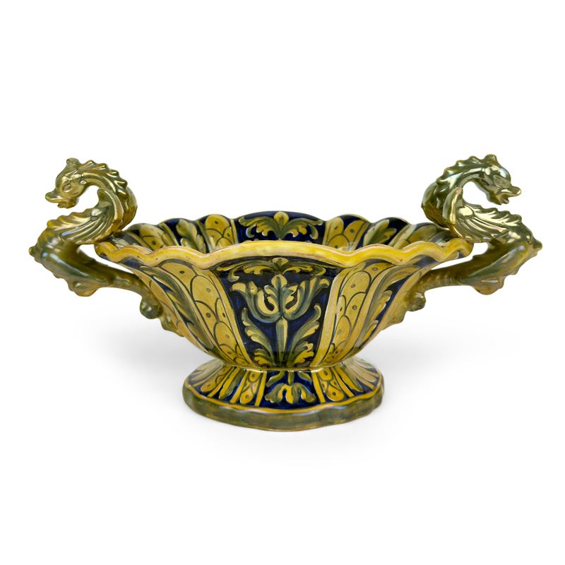 Robbia, Centrotavola in maiolica a lustro giallo e blu