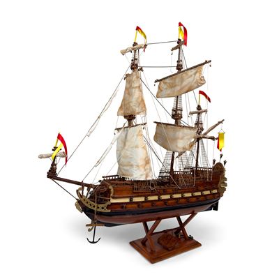 Modello del vascello SS. Madre, con vele in cotone e cannoni, in legno