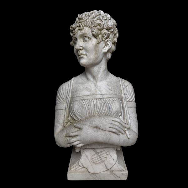 Busto di M.me Récamier come pittrice, scultura in marmo bianco