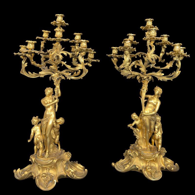 Francia, Coppia di flambeaux in bronzo dorato, XIX secolo