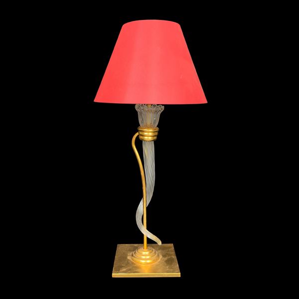 Lampada da tavolo in vetro e metallo dorato