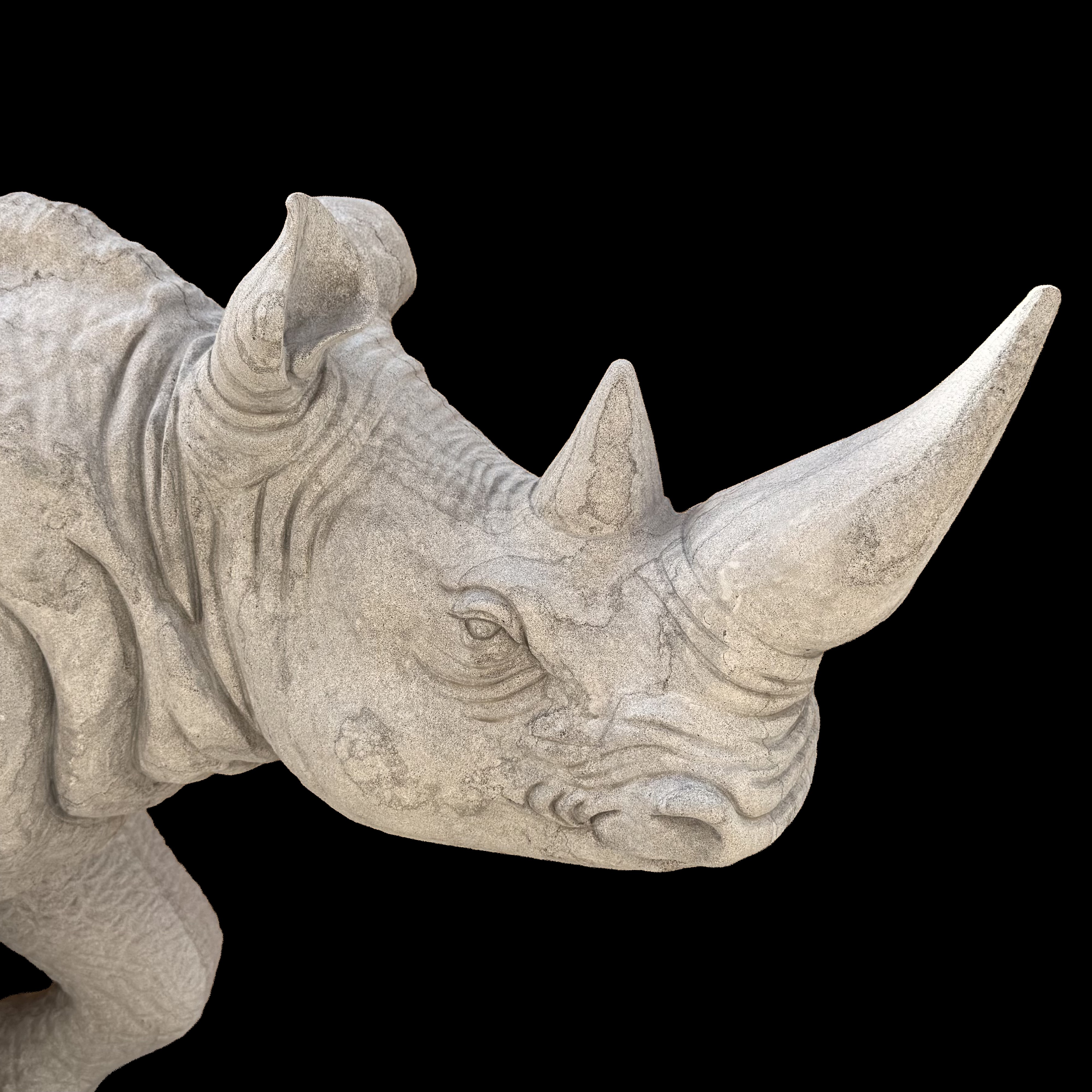 Grande rinoceronte in travertino, scultura a tutto tondo