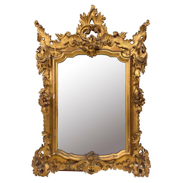 Grande specchiera con cornice in legno dorato, XIX secolo