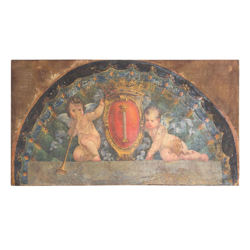 Roma, XVII secolo, Due putti alati che sostengono lo stemma della famiglia Colonna