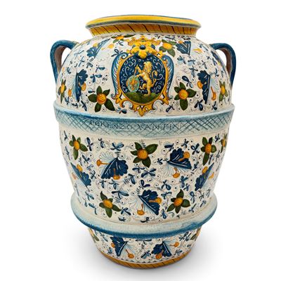 Orcio Biansato in Maiolica Bianca e Policroma