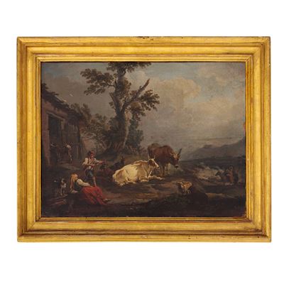 Pittore veneto del XVIII secolo, Paesaggio con figure e armenti