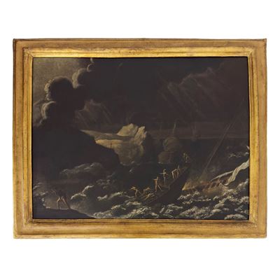 Pittore romano del XVIII secolo, Scena di naufragio, olio su tela