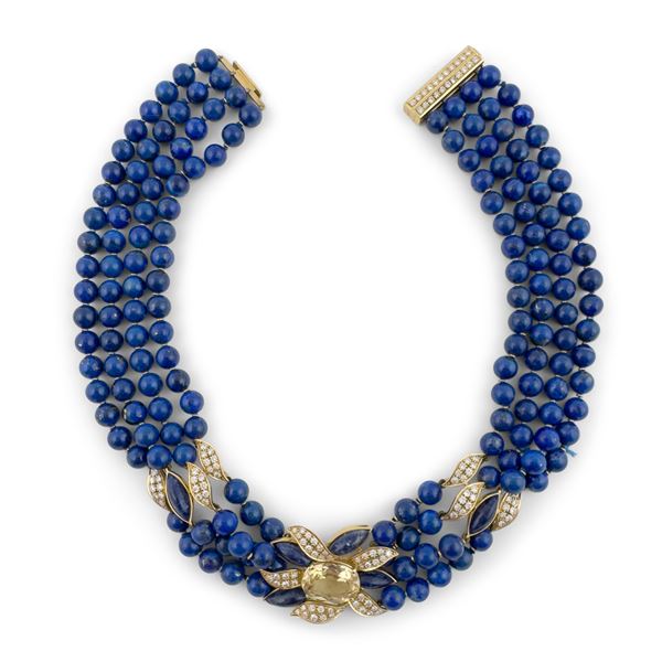 Collana a quattro fili di sfere di lapislazzuli