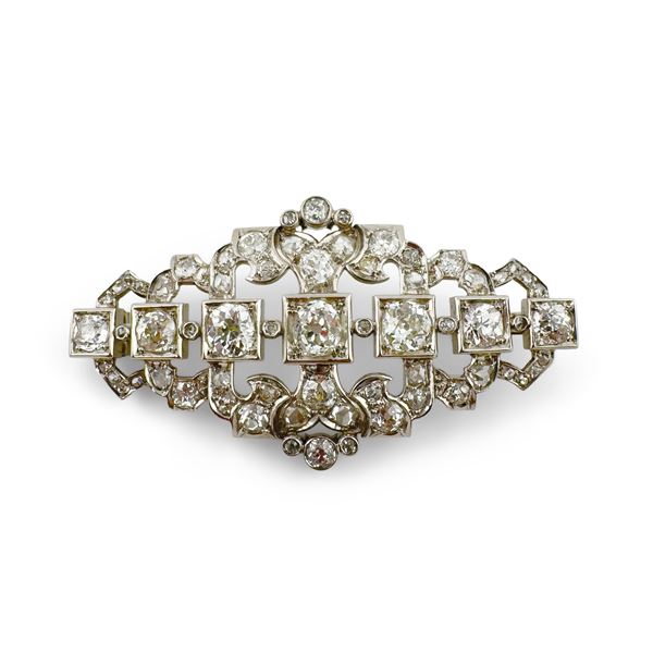 Spilla a losanga in platino e brillanti per circa 3,5 ct, Art Deco