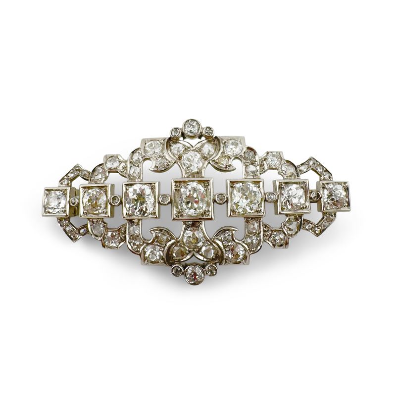 Spilla a losanga in platino con brillanti, circa 3,5 ct, stile Art Déco