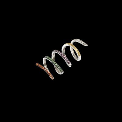Anello a spirale mobile, oro bianco 18 kt con pietre di sintesi colorate a taglio tondo