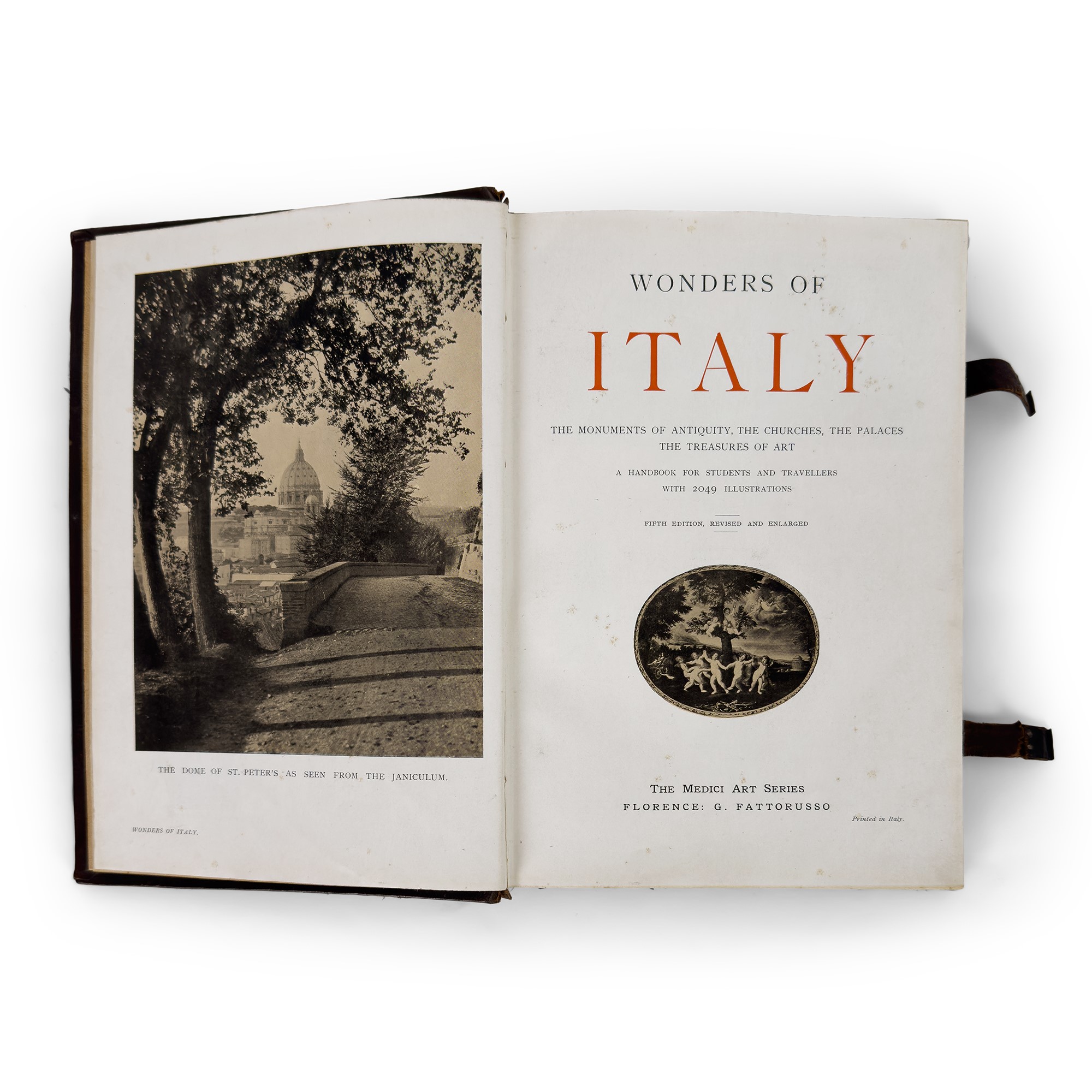 AA.VV., Wonders of Italy, Firenze 1928 — copertina in cuoio impresso