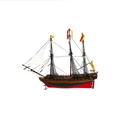 Modello di vascello, legno con vele in cotone