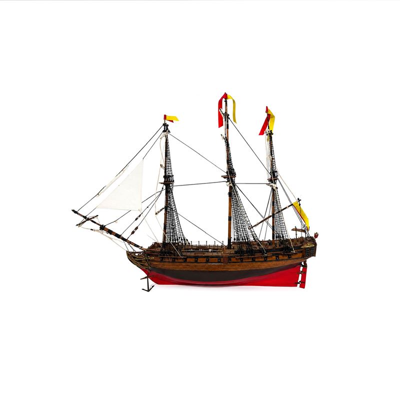 Modello di vascello, legno con vele in cotone
