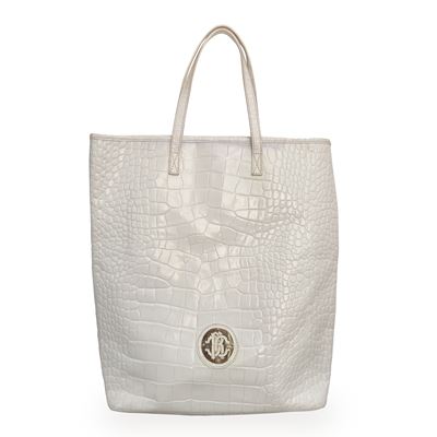 Roberto Cavalli, Shopper bag in pelle bianca a stampa cocco