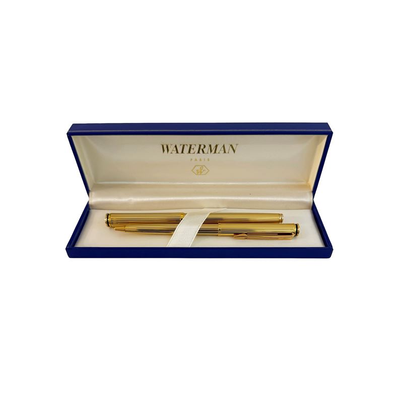 Waterman, penna stilografica e penna a sfera placcate in oro giallo con custodie originali