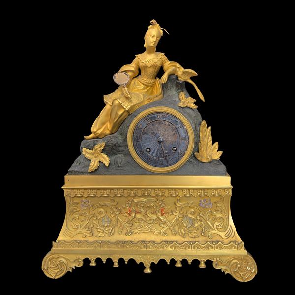 Pendola in bronzo dorato e patinato, Francia, XIX secolo