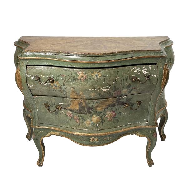 Commode in legno laccato verde, Venezia, metà del XVIII secolo