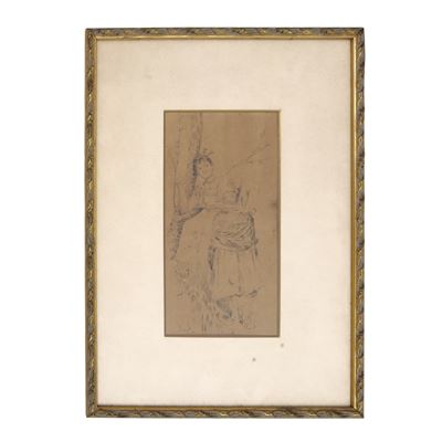 Pietro Scoppetta, Contadina accanto a un albero (china su carta)