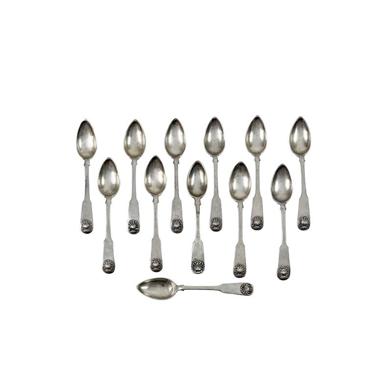Dodici cucchiaini in argento, Napoli, 1850-1900 circa
