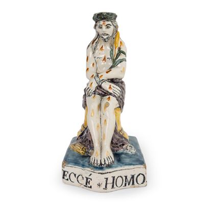 Ecce Homo, scultura in maiolica bianca e policroma (probabilmente Deruta), XVIII secolo